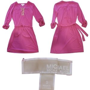 NWOT Michael Kors - Size S- Hot Pink Dress with Sleeves, Gold Chain